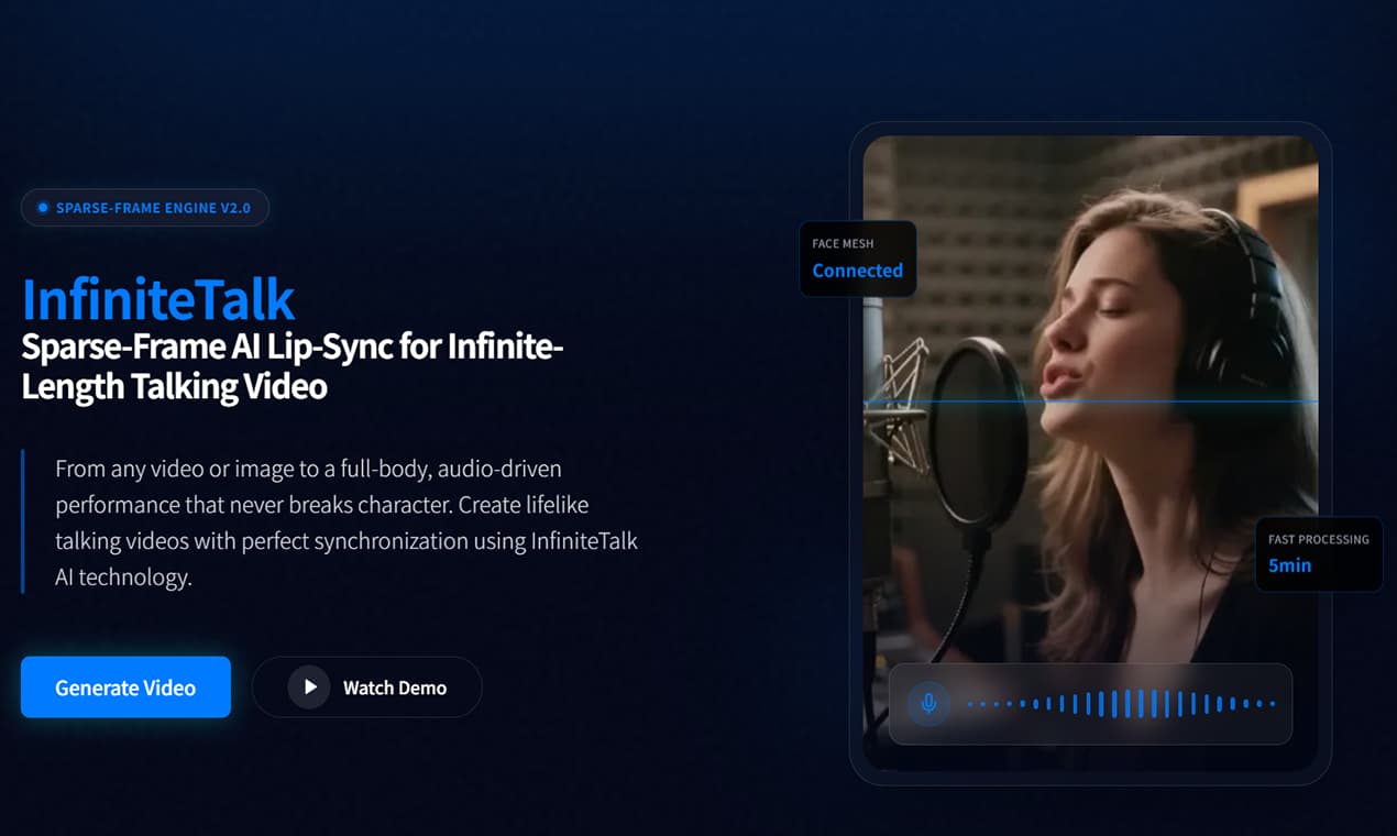 InfiniteTalk AI Lip-Sync Talking Video Generator banner