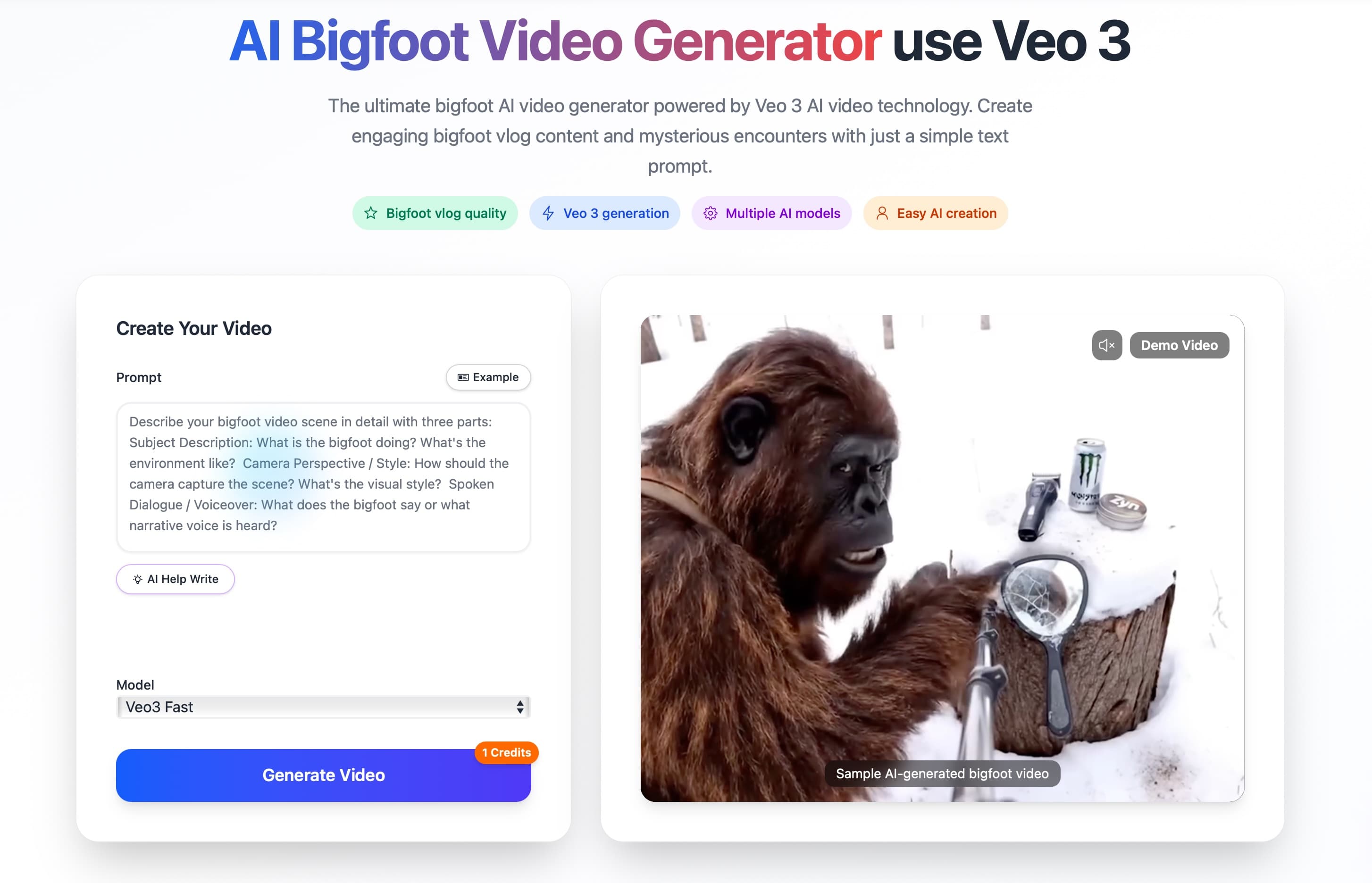 AI Bigfoot Video Generator banner