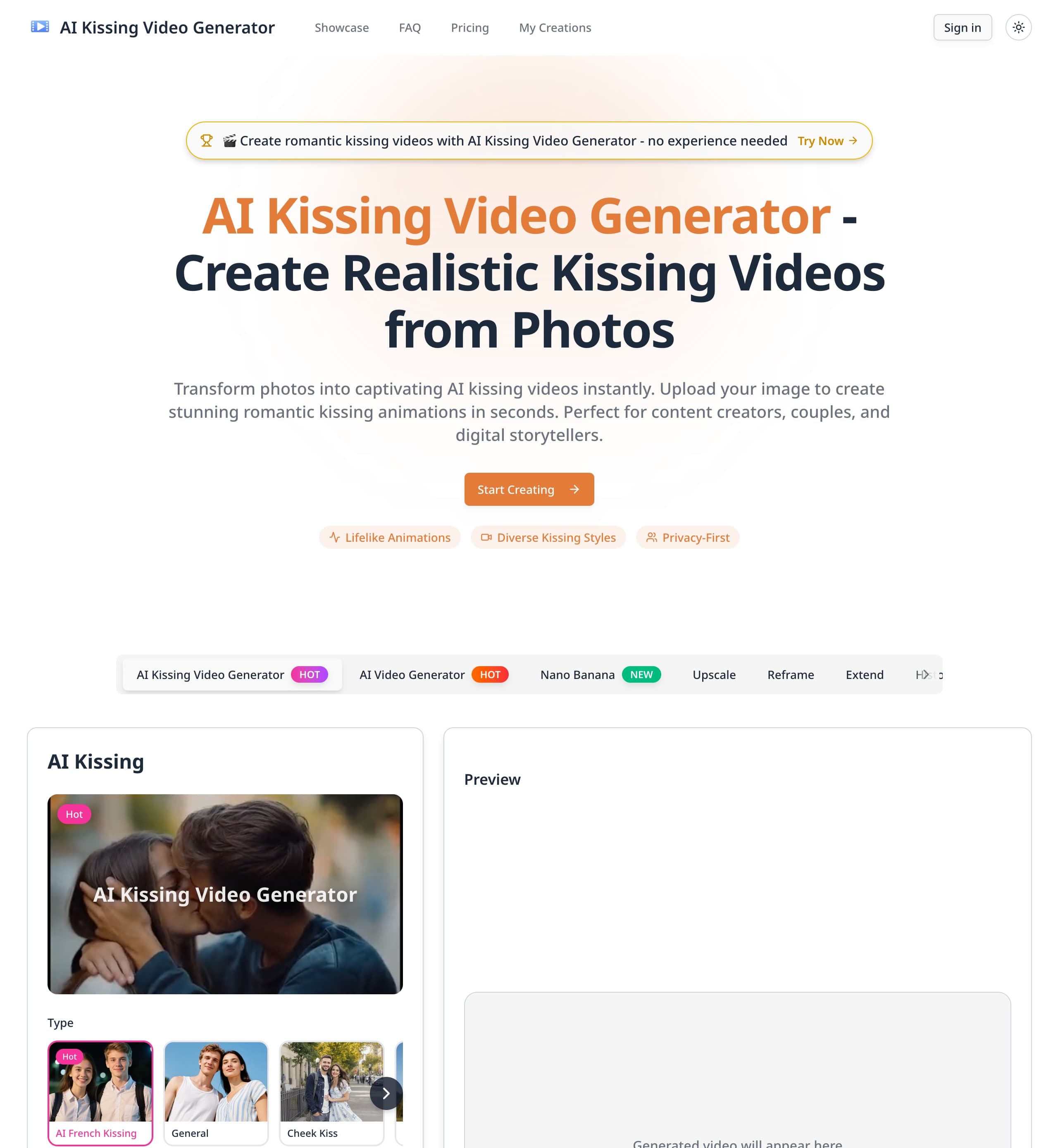 AI Kissing Video Generator banner