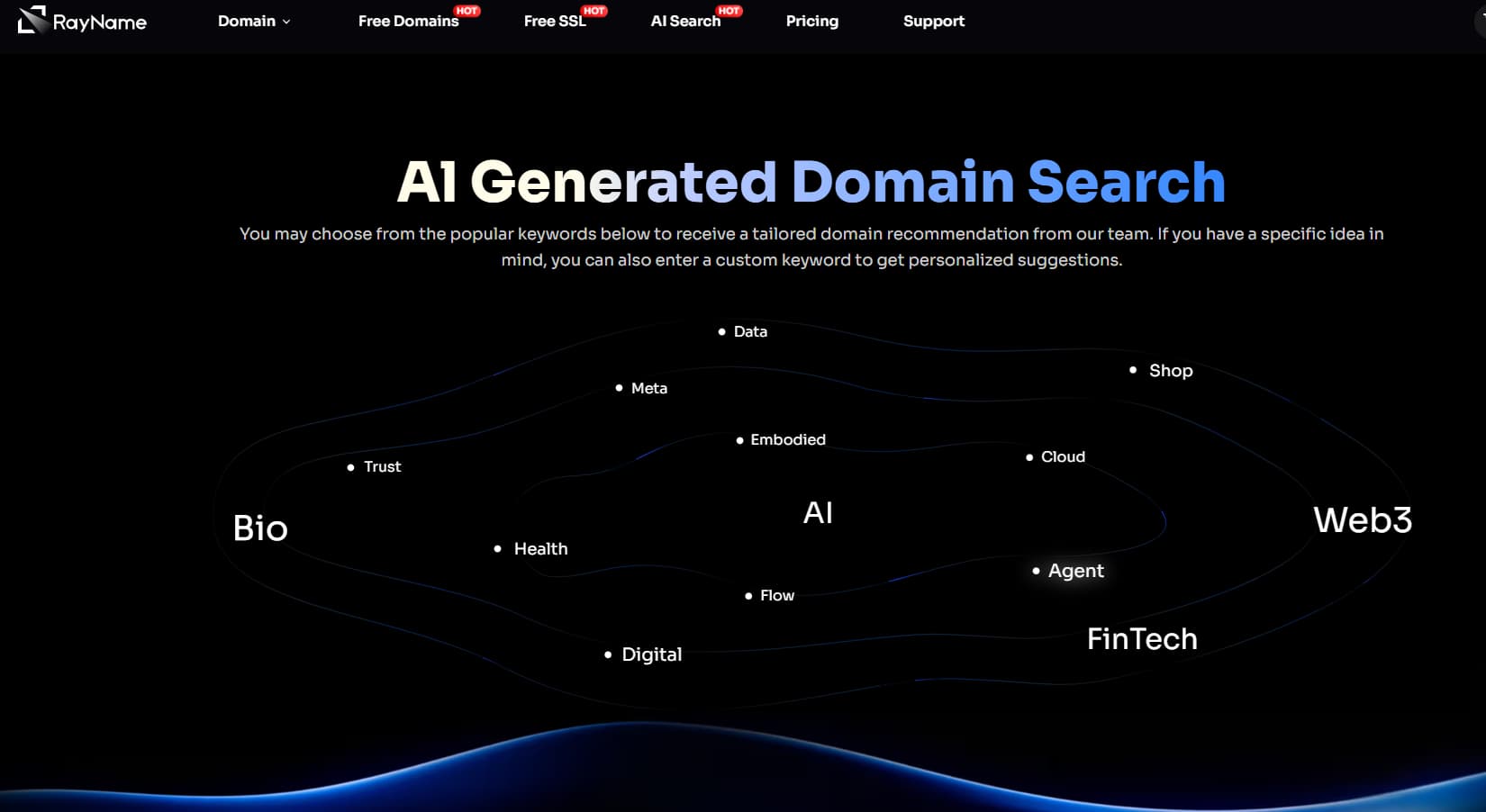 Rayname Al Domain Search banner