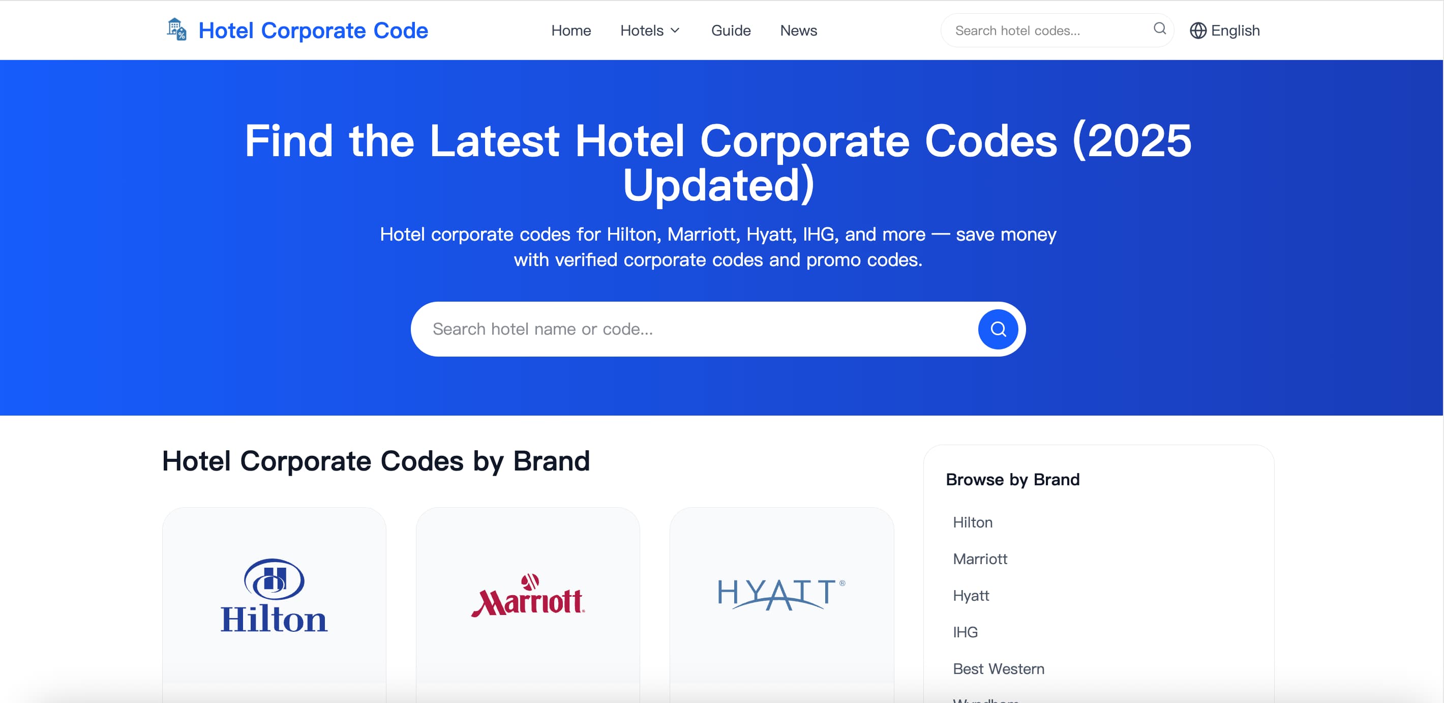 Hotel Corporate Code banner