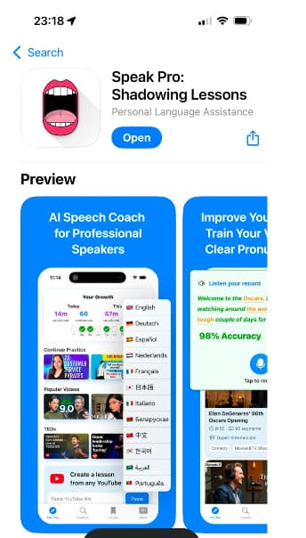 Speak Pro: Shadowing Lessons banner