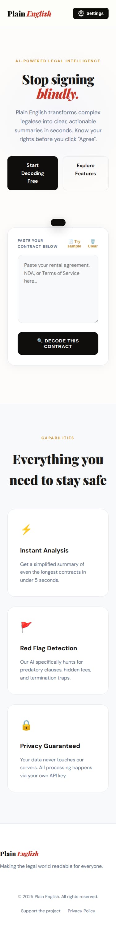 Plain English banner